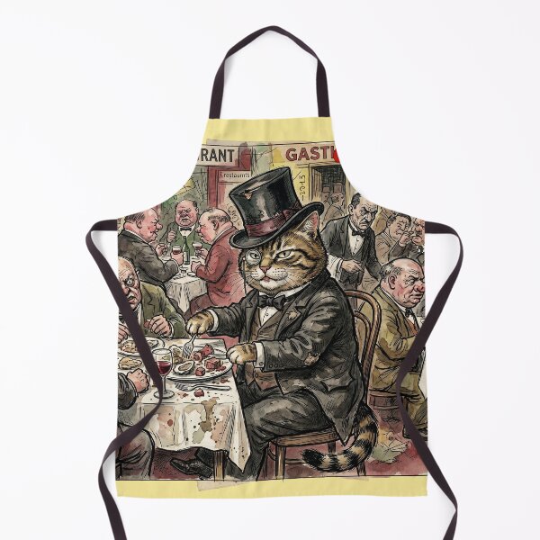Item preview, Surreal Gastronomy: The Secret Life of Cats in the Restaurant Pop Art Print designed and sold by FreiherrPK.