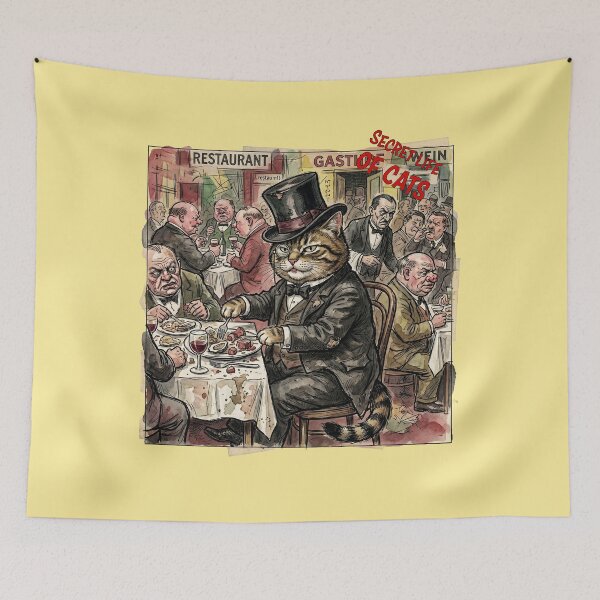 Item preview, Surreal Gastronomy: The Secret Life of Cats in the Restaurant Pop Art Print designed and sold by FreiherrPK.