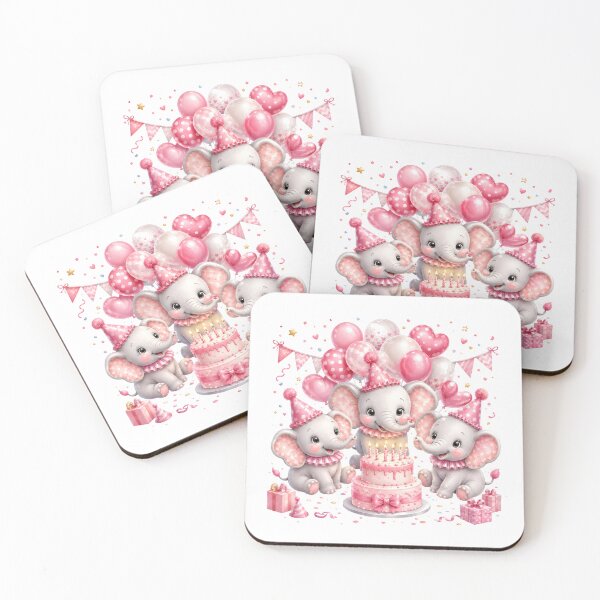 Item preview, Cute Pink Baby Elephant Birthday Party Cake Balloons Illustration designed and sold by Celebrate & Sparkle.