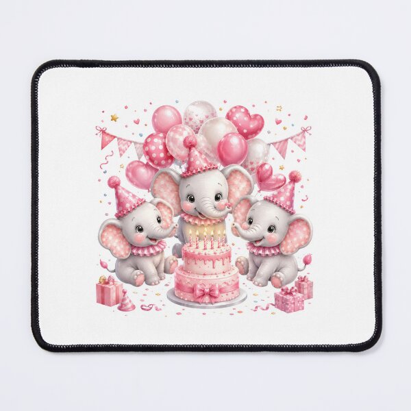 Item preview, Cute Pink Baby Elephant Birthday Party Cake Balloons Illustration designed and sold by Celebrate & Sparkle.