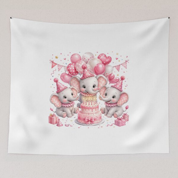 Item preview, Cute Pink Baby Elephant Birthday Party Cake Balloons Illustration designed and sold by Celebrate & Sparkle.