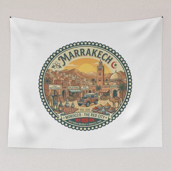 Item preview, Vintage Marrakech Morocco Red City Travel Poster Illustration designed and sold by EverBranz-stor.