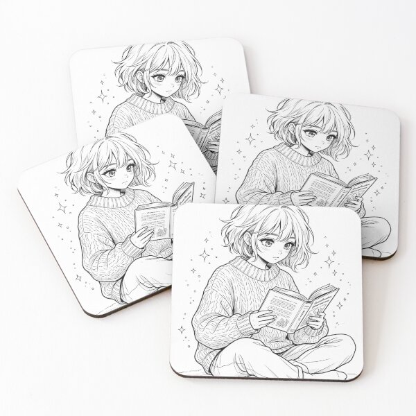Item preview, Cozy Anime Girl Reading Book In Oversized Sweater Manga Lineart designed and sold by The Cozy Chapter.