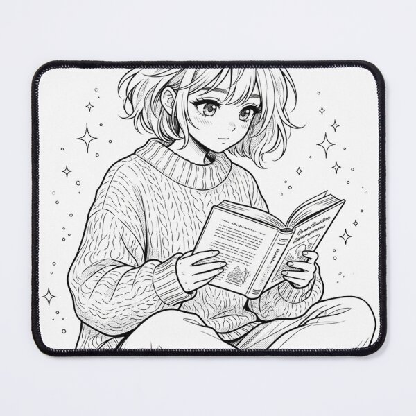 Item preview, Cozy Anime Girl Reading Book In Oversized Sweater Manga Lineart designed and sold by The Cozy Chapter.