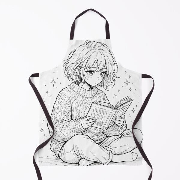 Item preview, Cozy Anime Girl Reading Book In Oversized Sweater Manga Lineart designed and sold by The Cozy Chapter.