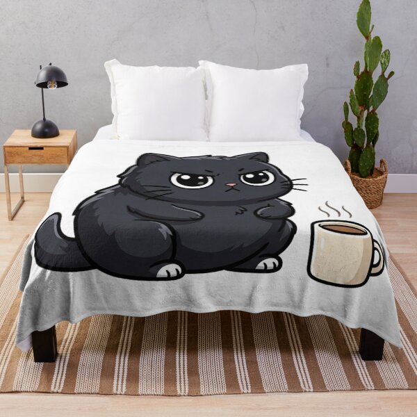 Item preview, Funny Grumpy Black Cat with Coffee Cup Chibi Anime designed and sold by The Cozy Chapter.