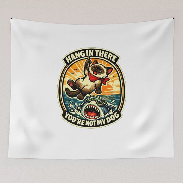 Item preview, Vintage Siamese Cat Hang In There Shark Parody Sticker designed and sold by MIROUZ2000.