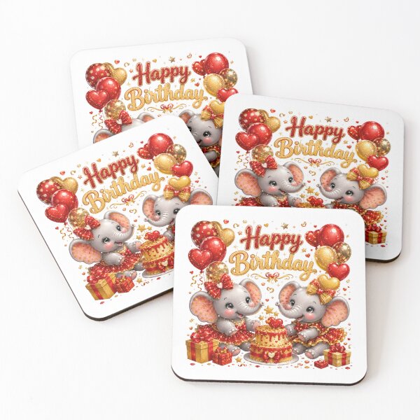 Item preview, Cute Red Gold Glitter Baby Elephant Happy Birthday Design, Adorable Elephant Party Celebration designed and sold by Celebrate & Sparkle.