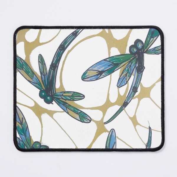 Item preview, Green & Blue Winged Dragonflies on Retro Yellow Pattern designed and sold by lyndseyart.