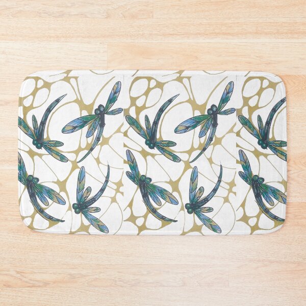 Item preview, Green & Blue Winged Dragonflies on Retro Yellow Pattern designed and sold by lyndseyart.