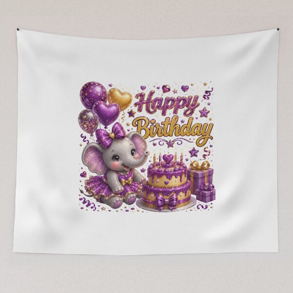 Item preview, Cute Purple Glitter Baby Elephant Happy Birthday Design, Adorable Girl Elephant Party designed and sold by Celebrate & Sparkle.