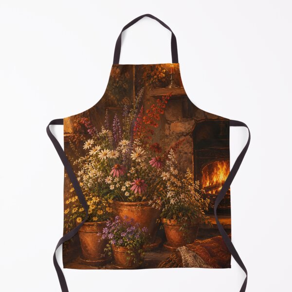Item preview, Cozy Floral Hearth Oil Painting Dark Cottagecore Fireplace Art designed and sold by ChubbyGoong.