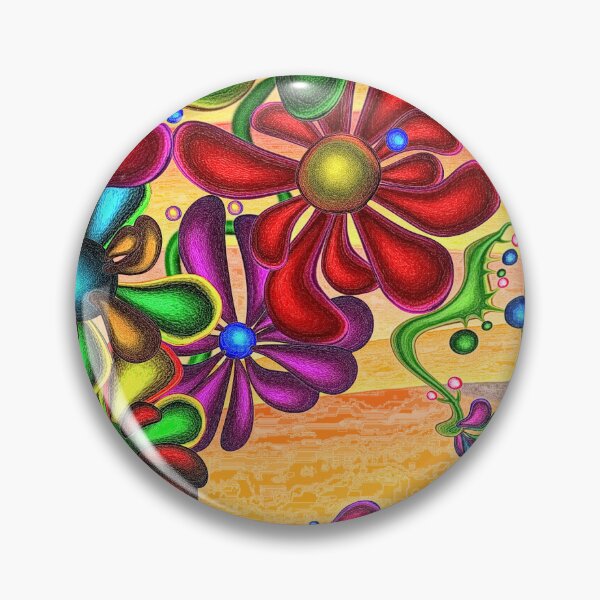 Item preview, Whimsy hippie floral pin button designed and sold by Ofir mor.