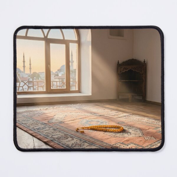 Item preview, Serene Islamic Dawn - Prayer Rug and Mosque Silhouette designed and sold by hakikatm.