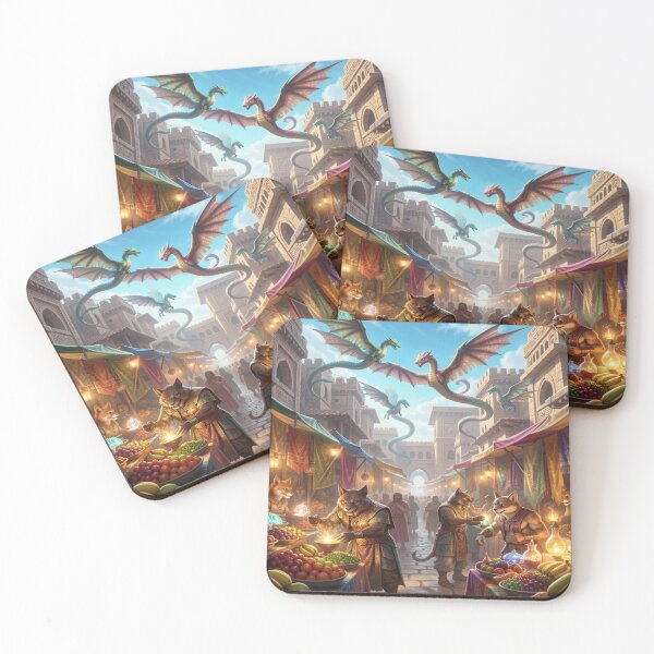 Item preview, Fantastic market with dragon and wolf traders in a colorful high-fantasy setting. designed and sold by FotoworldEdel.