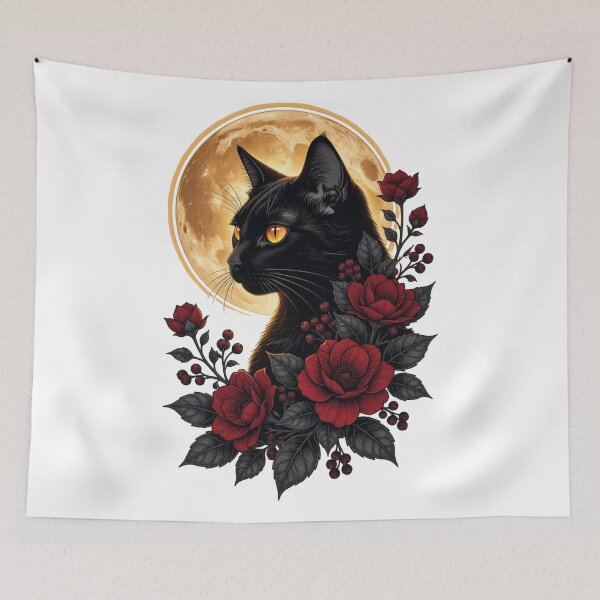 Item preview, Enchanted Black Cat and Crimson Rose Moon designed and sold by Spiritualwall.