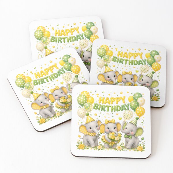 Item preview, Cute Elephant Happy Birthday Party PNG | Yellow Green Baby Elephants Balloons Floral Celebration designed and sold by Celebrate & Sparkle.
