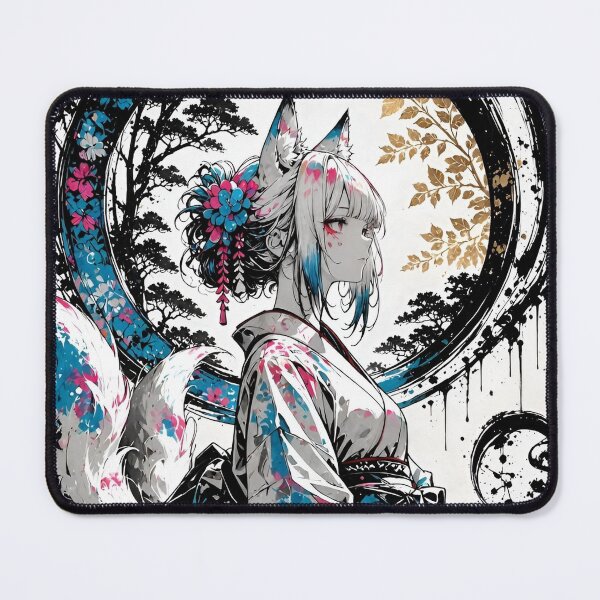Item preview, Mystical Fox Spirit Shrine Maiden | Japanese Fantasy Kitsune Art Print | Anime-Inspired Wall Decor designed and sold by Dyan4.