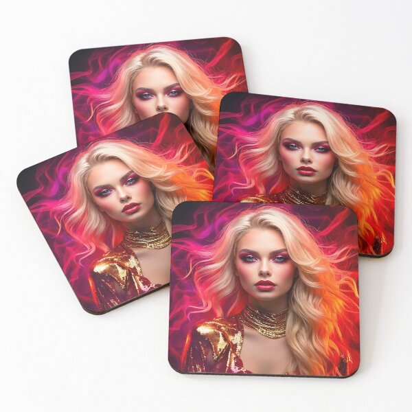 Item preview, Neon Crimson Fire Queen Blonde Portrait designed and sold by ToxicInkArt.