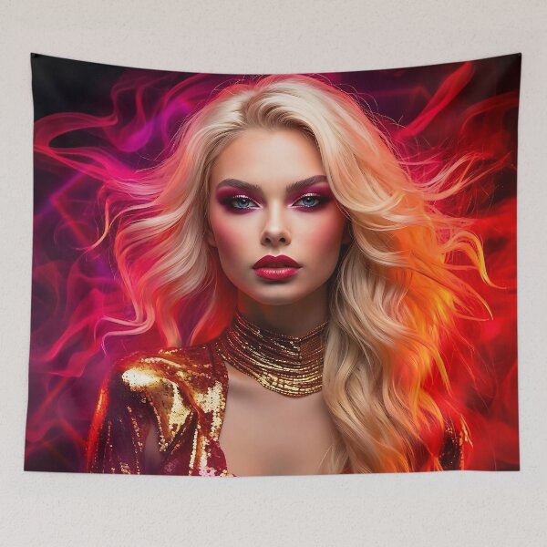 Item preview, Neon Crimson Fire Queen Blonde Portrait designed and sold by ToxicInkArt.