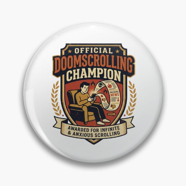 Item preview, Official Doomscrolling Champion - Retro Anxiety Crest designed and sold by Zack's Digital Threads.