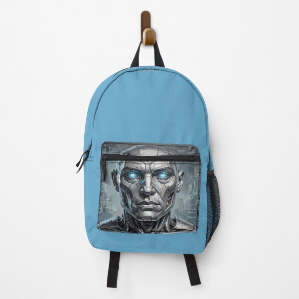 Item preview, Stoic android portrait in impasto style with futuristic scientific symbols and diagrams designed and sold by FotoworldEdel.