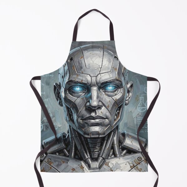 Item preview, Stoic android portrait in impasto style with futuristic scientific symbols and diagrams designed and sold by FotoworldEdel.