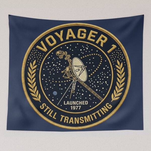 Item preview, Voyager 1 Still Transmitting Vintage Space Patch 1977 designed and sold by CalmCapy Co.