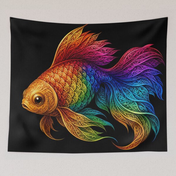 Item preview, Rainbow Ornate Goldfish – Vibrant Fantasy Fish Art designed and sold by Karszul.