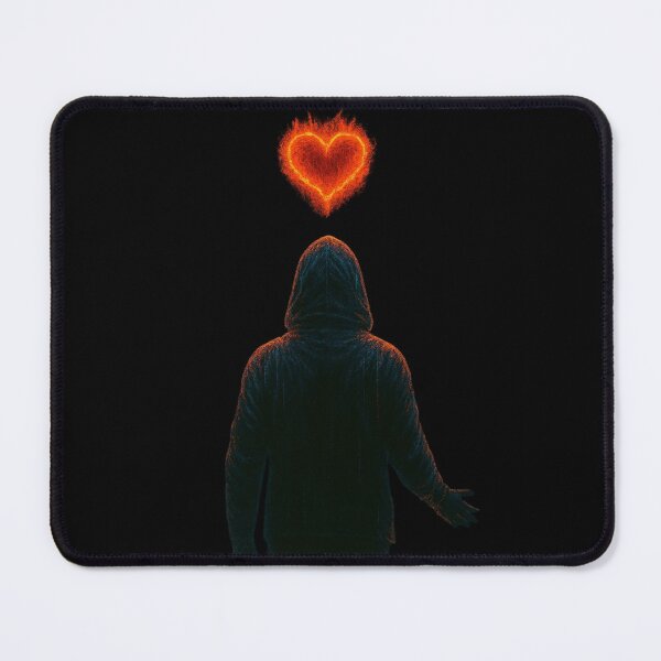Item preview, Flaming Heart Above – Hooded Shadow Silhouette in Darkness designed and sold by Timeless Junction.