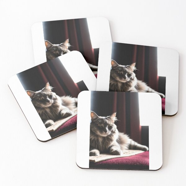 Item preview, Animals - Gray and White Cat, Theatrical Portrait on Burgundy Velvet designed and sold by DoodyPets.