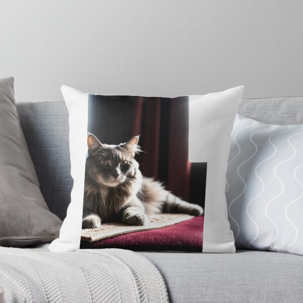 Item preview, Animals - Gray and White Cat, Theatrical Portrait on Burgundy Velvet designed and sold by DoodyPets.
