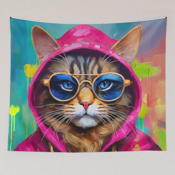 Item preview, Portrait painting Street Art Cat with hoodie & sunglasses designed and sold by TYA - Take Your Art.