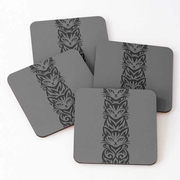 Item preview, Three Tribal Cats Totem Pole | Minimalist Cat Tattoo Art designed and sold by TIGER-GEMINI.