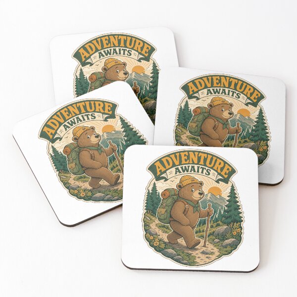 Item preview, Adventure Awaits Hiking Bear Outdoor Badge designed and sold by Inovo13.