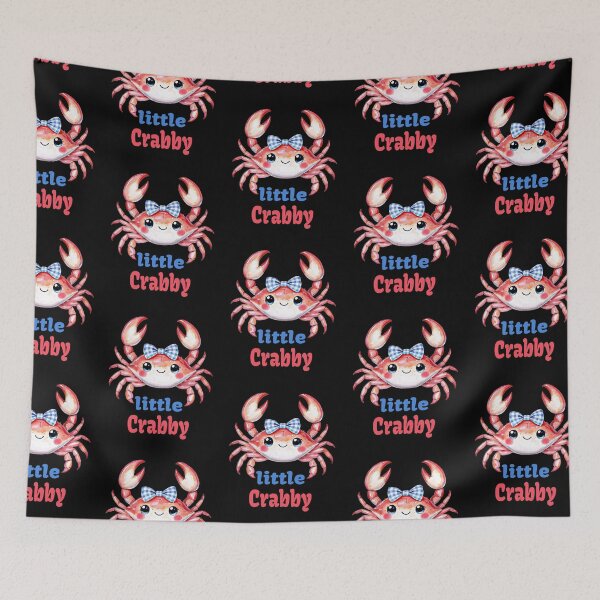 Aperçu de l'œuvre Petit crabe mignon à l'aquarelle avec un nœud papillon vichy bleu, motif bébé plage côtière créée et vendue par Lozarux.