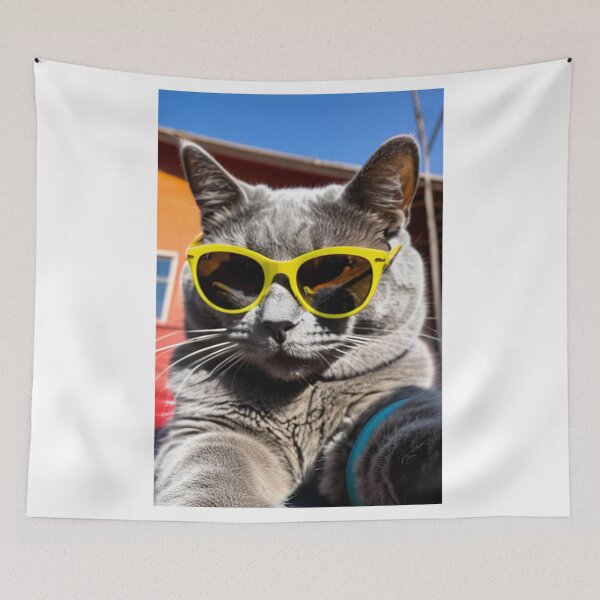 Item preview, Animals - Gray Cat with Neon Sunglasses, Retro 1980s Humor designed and sold by DoodyPets.