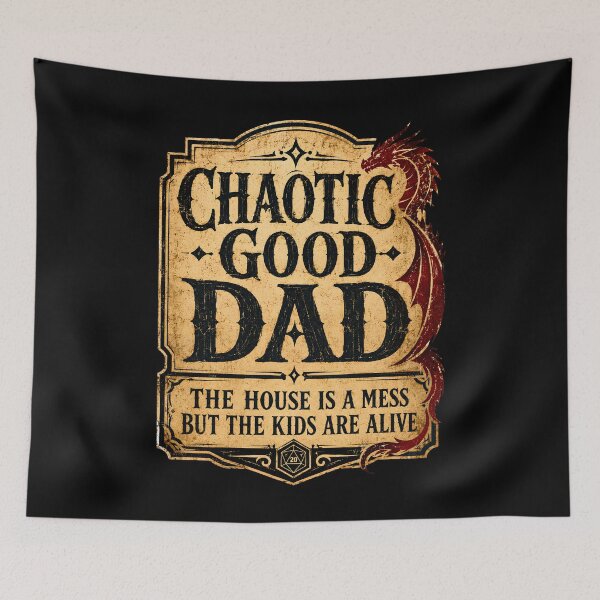Item preview, Chaotic Good Dad Shirt, The House Is A Mess But The Kids Are Alive Tee, Funny RPG Gamer Father's Day Gift, Retro Dragon designed and sold by THREE LITTLE BEANS.