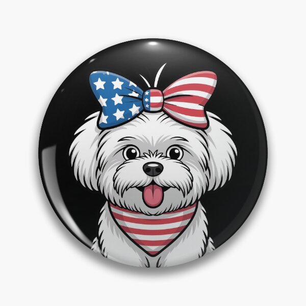 Item preview, Maltese With American Flag Bow And Bandana designed and sold by Canvas-Whispers.
