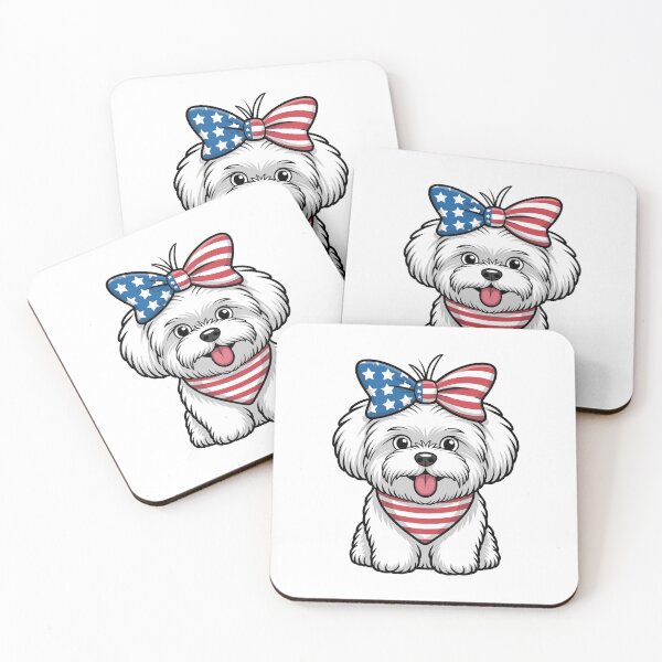 Item preview, Maltese With American Flag Bow And Bandana designed and sold by Canvas-Whispers.