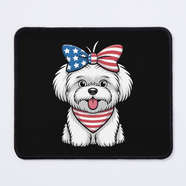 Item preview, Maltese With American Flag Bow And Bandana designed and sold by ArtDzignsZA.