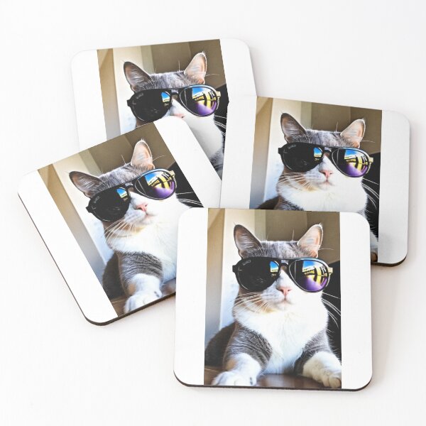 Item preview, Animals - Grey and White Cat with Aviator Sunglasses, Quirky Cool Cat Humor designed and sold by DoodyPets.
