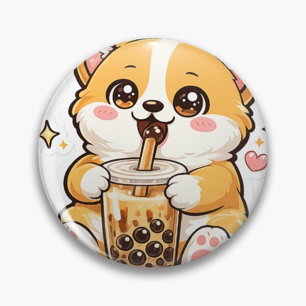 Item preview, Cute Corgi Drinking Boba Tea Sticker | Kawaii Bubble Tea Dog Art designed and sold by veerubusiness.