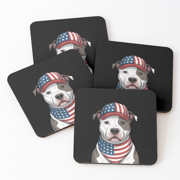 Item preview, Pit Bull Wearing American Flag Cap And Bandana designed and sold by Canvas-Whispers.