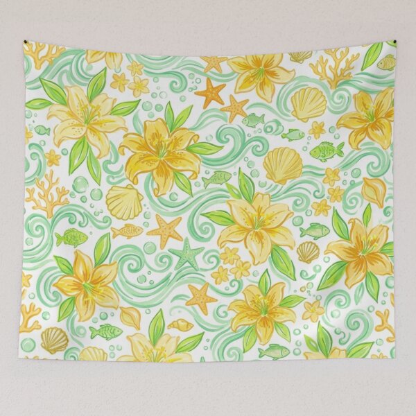 Item preview, Yellow Lily Ocean Floral Seamless Pattern designed and sold by FashioonTrends.
