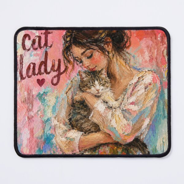 Item preview, Cat Lady Oil Painting Canvas Print – Expressive Woman Hugging Cat Fine Art Canvas Wall Art Cat Lover Gift designed and sold by IconicDesignsXd.