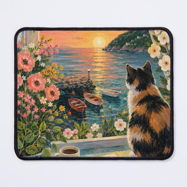 Item preview, Enjoy The Little Moments Cat Greeting Card – Cute Calico Cat Coastal Sunset Floral Inspirational Gift Card designed and sold by IconicDesignsXd.