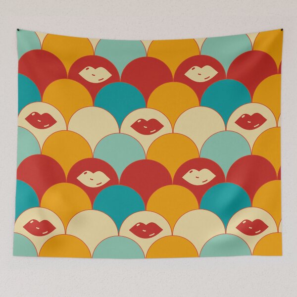 Item preview, Seventies arcade pattern in blue, beige, red and yellow  designed and sold by StefanStudioArt.