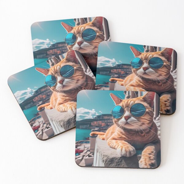 Item preview, Cool Orange Cat Blue Sunglasses Beach Vibes — Funny Cat Lover Gift Print designed and sold by MEEGGOO.