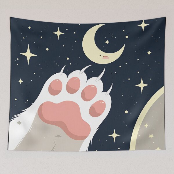 Item preview, Cute Cat Paw Reaching For The Moon Cosmic Aesthetic Art designed and sold by RareVisuals.
